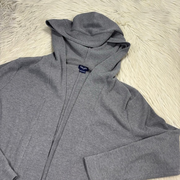 Splendid Women's XL Gray Waffle Knit Open Hooded Cardigan Lounge Cozycore - Picture 2 of 6